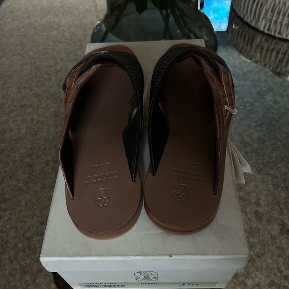 Brunello Cucinelli Croc Effect Slide Sandals NWB - Picture 9 of 9